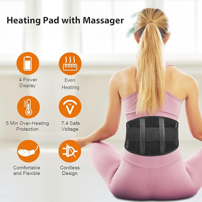 Heated Waist Belt Cordless Heating Pad for Low Back Electrical Heating and Massage Rechargeable Battery Powered
