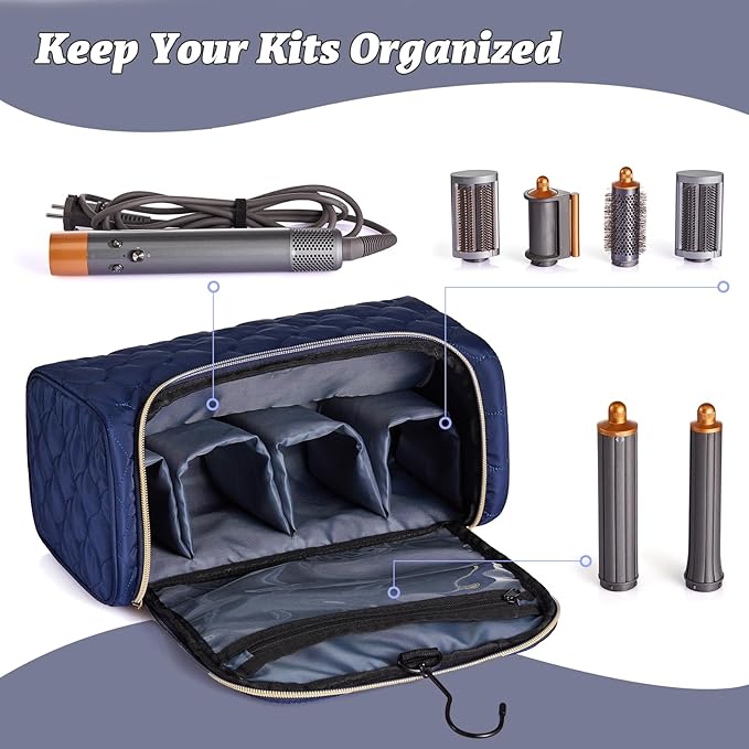 Travel Case for Dyson Airwrap Complete Style Portable Padded Storage Bag with Hanging Hook Fits All Dyson Airwrap Models &amp Attachments Blue