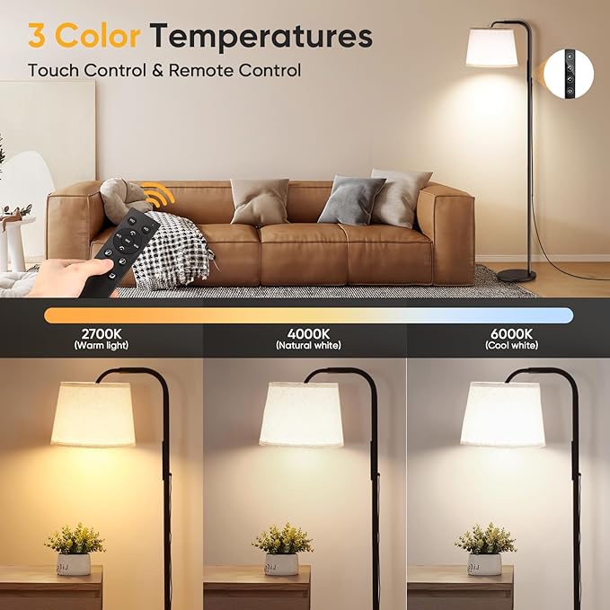 Light Therapy Lamp 10000 Lux Daylight Lamp with Remote &amp Touch Control Adjustable Color/Brightness/Timer Therapy Light Floor Lamp with Linen Shade for Bedroom Office Living Room
