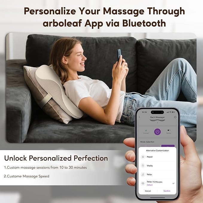 arboleaf Back Massager for Pain Relief Deep Tissue Bluetooth App Control Shiatsu Neck Shoulder Massager with Heat Cordless Portable for Chair Car Office Home