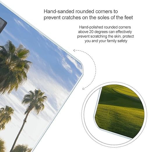 Palm Tree Golf Course Scale for Body Weight Anti-Slip Tempered Glass Digital Bathroom Scales Clear LCD Display Weighing Scale Safe Rounded Corners Smart Scales