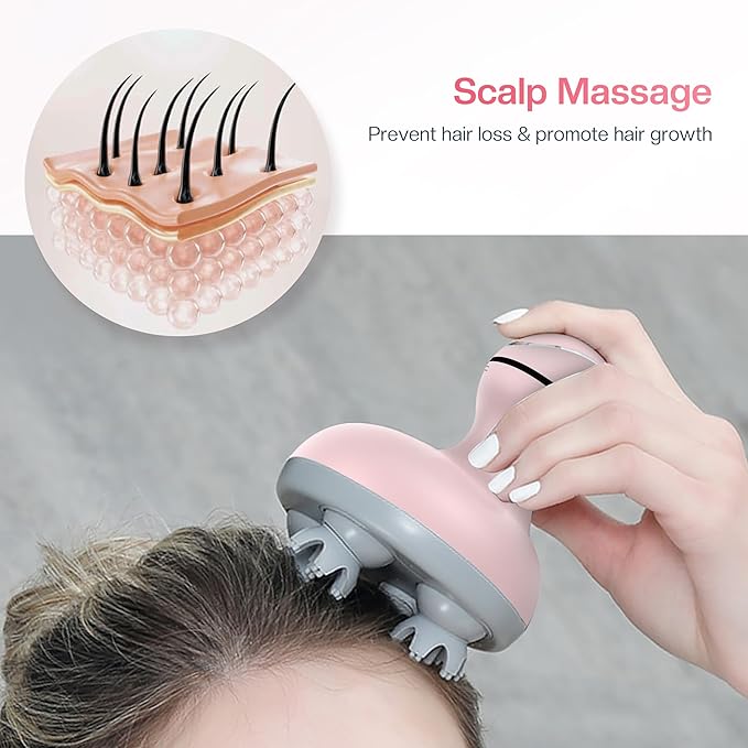 COMFIER Scalp Massager for Hair Growth Waterproof &amp Full Body Kneading 84 Massage Nodes Handheld Head Scratcher Cat Massager Pink