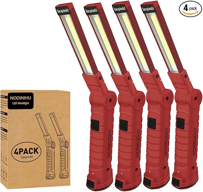 Working Light Portable Rechargeable Work Lights with Magnetic Base Hanging Hook360° Rotate 5 ModesCOB LED 800 Lumens Foldable Inspection Light for Car Repair Grill and Outdoor Use(4pack)