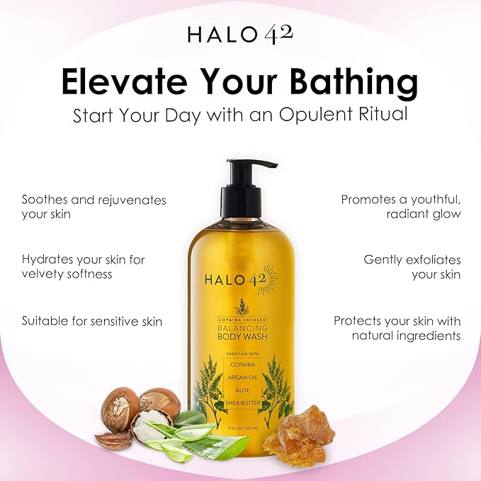 Body Wash – Organic &amp Natural Copaiba Infused Shower Gel Cleanser Hydrating Skin Cleanser with Aloe Vera Argan Oil and Shea Butter – Soothing &amp Refreshing Formula for All Skin Types – 16 oz