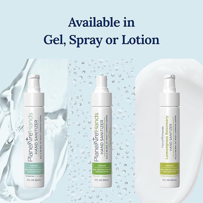 Lemongrass Rosemary Lotion Hand Sanitizer | Travel Size | Cleanse &amp Moisturize | Made with Aloe Vera &amp Essential Oils | Rich in Vitamin E | Lemongrass Essential Oil | Green Tea Extract | 6-Pac