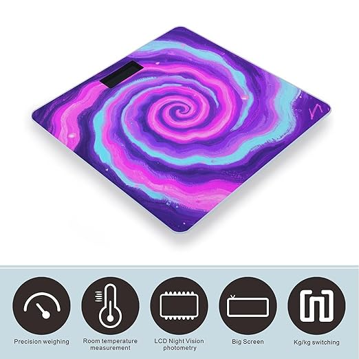 Purple - Pink Vortex Scale for Body Weight Highly Accurate Digital Bathroom Electronic Weighing Machine for People LCD Display Large Size Tempered Glass for Safe Home Use