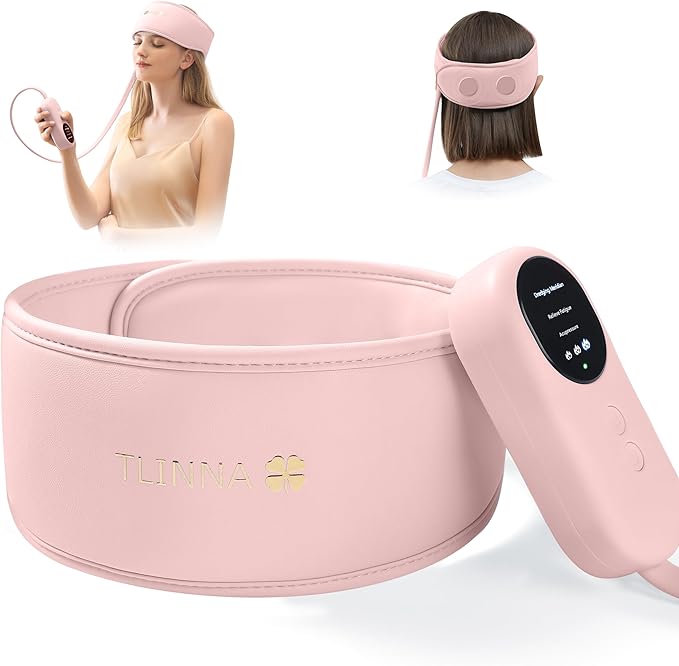 Head MassagerScalp MassagerRelief HeadachesFatigueStressSleep aidHangover with Airbag KneadingConstant Temperature Hot Compress for Head (Pink)