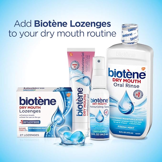 Biotene Fresh Mint Moisturizing Oral Rinse Mouthwash Alcohol-Free for Dry Mouth 33.8 ounce &amp Biotene Dry Mouth Lozenges Refreshing Mint 81 Count