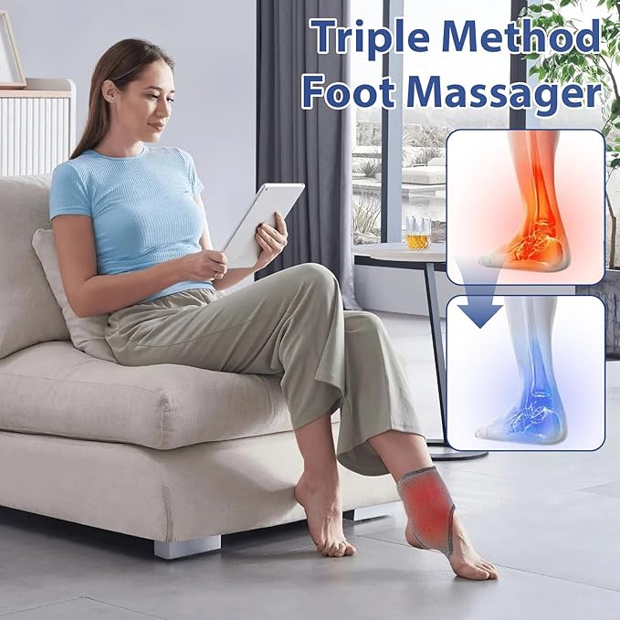 Cordless Ankle Massager with Heat 3 in 1 Foot Massager USB Rechargeable Heating Wrap with 5 Heat Levels &amp 3 Vibration Modes Shiatsu Massage for Foot Pain Relief Arthritis Sprains