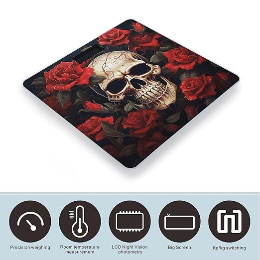 Digital Bathroom Scale for Body Weight Scale with Bright LCD Display High Accuracy Step-On Technology Auto On/Off Skull Rose-Red Digital Scales 400 Lbs /180kg