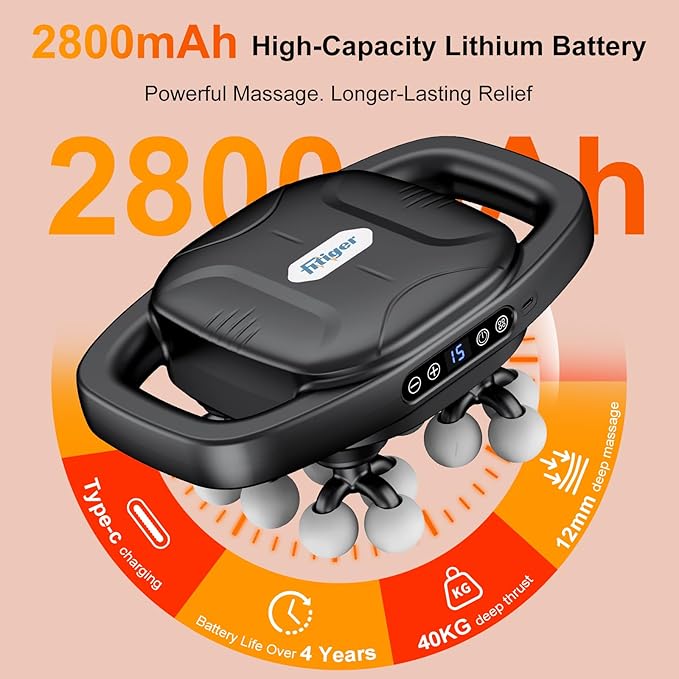 Deep Tissue Massager Gun for Back Shoulder and Neck Pain Relief Powerful Shoulders Back Massager Legs Foot Massager &amp Full Body Muscle Recovery with 16 Massage Heads 3 Modes &amp 30 Speed