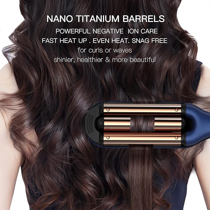 MIRACOMB Titanium Deep Waver Iron Ion Technology Digital Heat Settings Auto Off Dual Voltage (12.2 inches Wavy Hair Hair Waver)