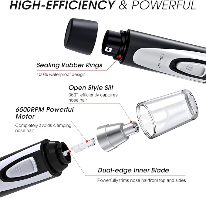 ZORAMI Ear and Nose Hair Trimmer Clipper Battery-Operated &amp Rechargeable