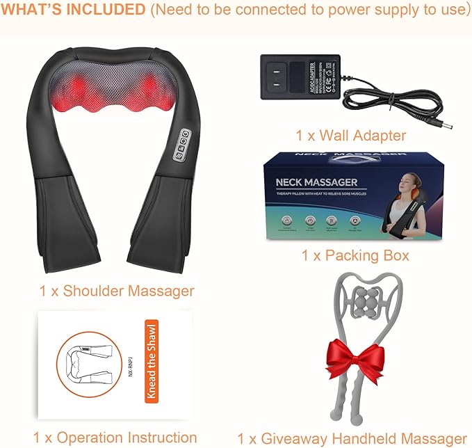 White Elephant Gifts for AdultsNeck MassagerChristmas Gifts for Women Men - Shiatsu Back and Neck MassagerShoulder Massager Deep Tissue with HeatElectric 4D Massage Pillow(NOT Cordless)