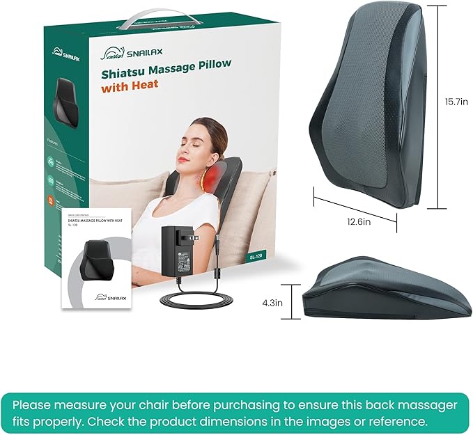 Snailax Shiatsu Back Massager for Back Pain Deep Tissue Lower Back Neck Massager with Heat 3D Kneading Back Massager for Chair Massage Pillow as Gifts for Mom Dad Women