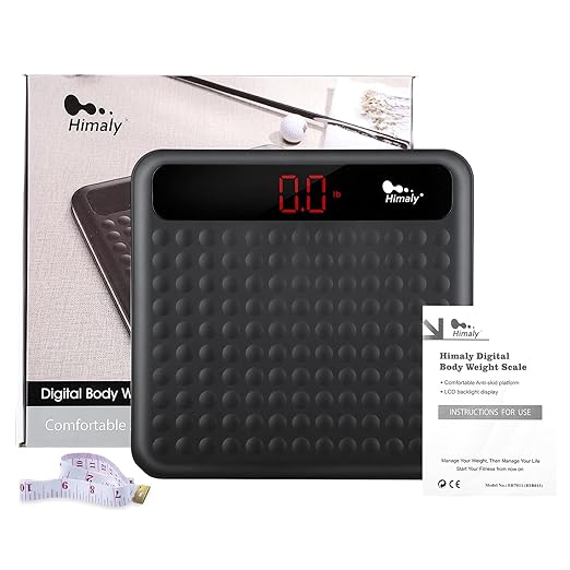 Digital Body Weight Bathroom Scale High Precision Measurements Scales with Large Non Slip Silicone Platform and LCD Digital Display 400lbs/180kg Capacity (Black)