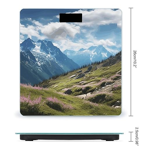Mountains Scale for Body Weight Anti-Slip Tempered Glass Digital Bathroom Scales Clear LCD Display Weighing Scale Safe Rounded Corners Smart Scales