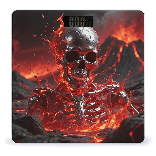 Lava Metal Skull Weight Scale Large Digital Bathroom Scales with Bright LED Display Non Slip Digital Scale and Step On Fashion Weighing Machine for Body