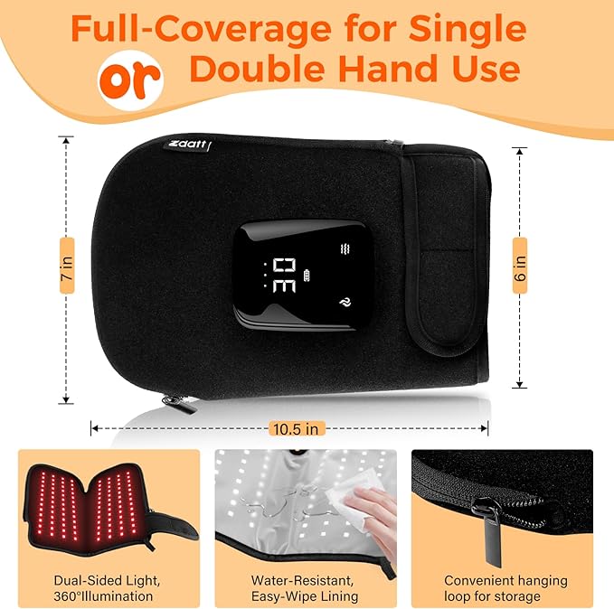 Cordless Red Light Therapy Gloves for Hand 360°Full Coverage100 LEDs Gloves with 660nm &amp 850nm Near-Infrared | 5000mAh | Auto-Off Timer Easy Clean