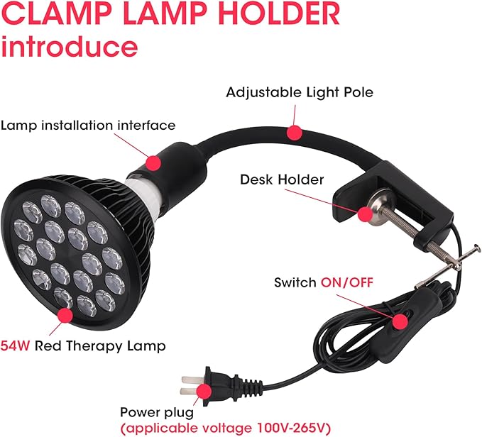 Red Light Therapy Lamp-54W 18 LED Infrared Light Therapy Device with Adjustable Lamp Holder 660nm Red and 850nm Near Infrared for Face Body (Red2)