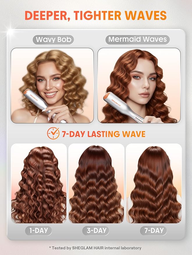 SHEGLAM 0.75 Deep Waver for Short Hair Lightweight Dual Voltage Smart Timer Hair Tool Crimper Double Barrel &amp Adjustable Temps Anti-Scald Easy to Use