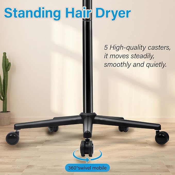 Hooded Hair Dryer 1500W Standing Hair Dryer with Time Settings Touch Controls and 3 Temperature Modes Height Adjustable Ionic Hooded Dryer Professional Hooded Dryer for Home or Salon Use