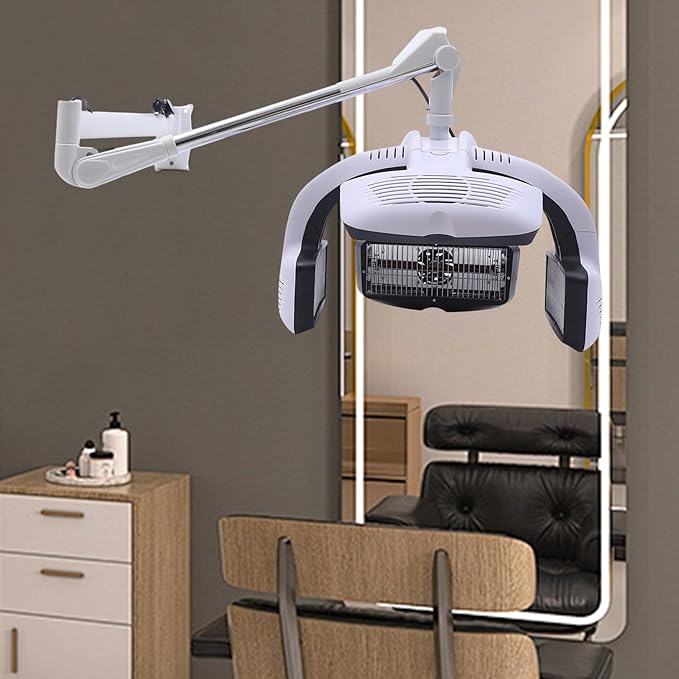 Hairdressing Dryer 1500W Wall Mounted Hair Dryer Salon Infrared Rolling Hood Hair Dryer Multi-Functional Hair Dry Processor with 5 Heated Plates Adjustable for Barbershops