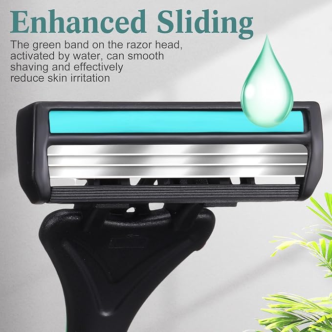 32 Pcs Men's Disposable Razors Bulk 3 Blade Shaving Razors for Sensitive Skin Comfortable Head Shave Easter Gifts