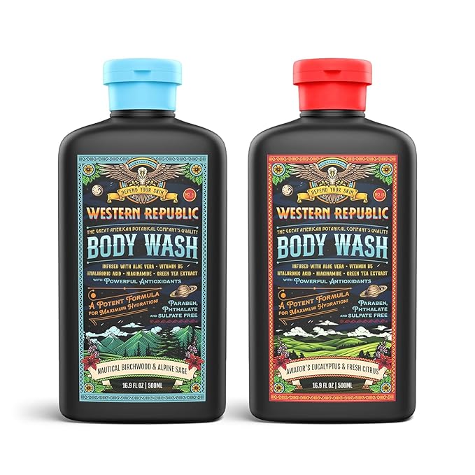 Men's Body Wash | Nautical Birchwood &amp Alpine Sage Scent and | Hydrating &amp Anti-Aging Formula with Aloe Niacinamide &amp Hyaluronic Acid (2 Pack) | Made in USA