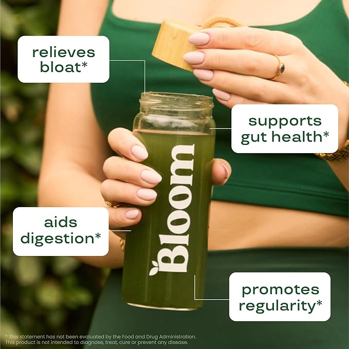 Bloom Nutrition Superfood Greens Powder Stick Packs Digestive Enzymes with Probiotics and Prebiotics Gut Health Bloating Relief for Women Chlorella Green Juice Mix 18 SVG Tropical Variety