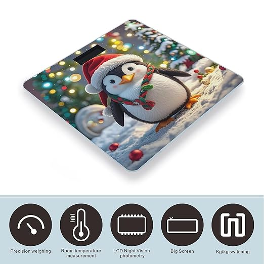 Christmas Funny Penguin Scale for Body Weight Digital Bathroom Scale Toughened Glass High Precision Scales for Body Weight with Large LCD Backlight Display Weight Scales