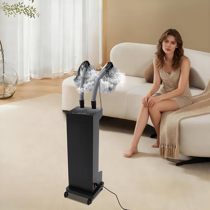 Hair Steamer Nano Hair Steamer Dual Tube - Professional Hooded Hair Dryer for Salon &amp Home Use Hair Care Steam Conditioning Suitable for All Hair Types (Black)
