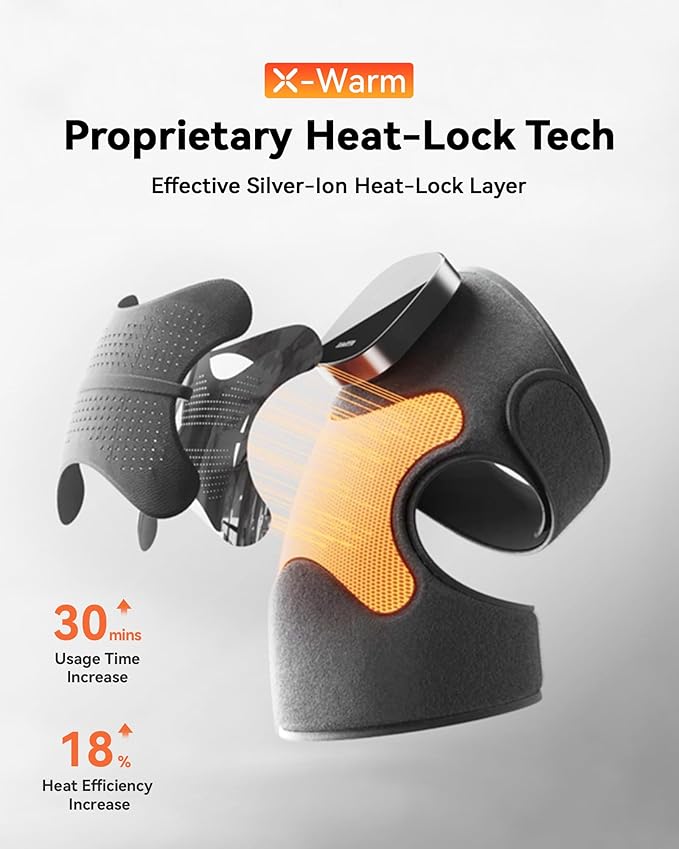 Knee Massager with Heat Vibration for Pain Relief MAXwarm 5.0[2026 Upgraded]-Heated Knee Brace with 5 Heat Levels and 4 Motors Massage X-Warm Heat-Lock Tech for Men Women(Grey 1-Pack)