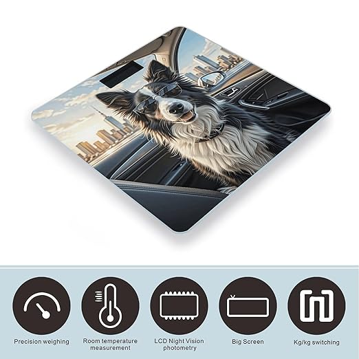 Border Collie Dog Bathroom Scale for Body Weight LCD Display Digital Bathroom Scale Tempered Glass Bathroom Weight Scales Fashion Smart Scales for Home Bedroom 400 Lb