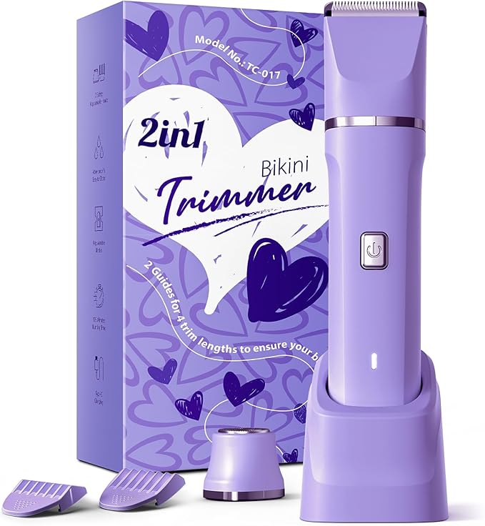 Electric Razors for Women - IPX7 Waterproof Pubic Hair Remover for Shower &amp Travel 3-in-1 Bikini Trimmer with Body/Round/Curved Heads Hypoallergenic Foil &amp Ceramic Blades Self-Care Gifts fo