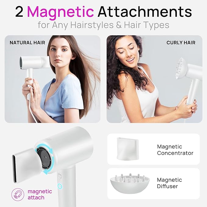 CONFU Hair Dryer 110000 RPM Fast Drying Blow Dryer with Magnetic Diffuser and Concentrator Professional Lightweight Ionic Hair Dryer for Women and Men