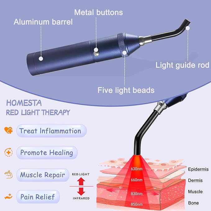 JINGYAN Portable Red Light Therapy Device with 5 WavelengthsNear Infrared Light Therapy with Removable Tip for Multi-Area Comfort Support