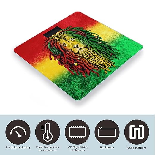 Jamaican Rasta Flag Rastafarian Reggae Lion Smart Square Scale with Digital Display for Bathroom Scale