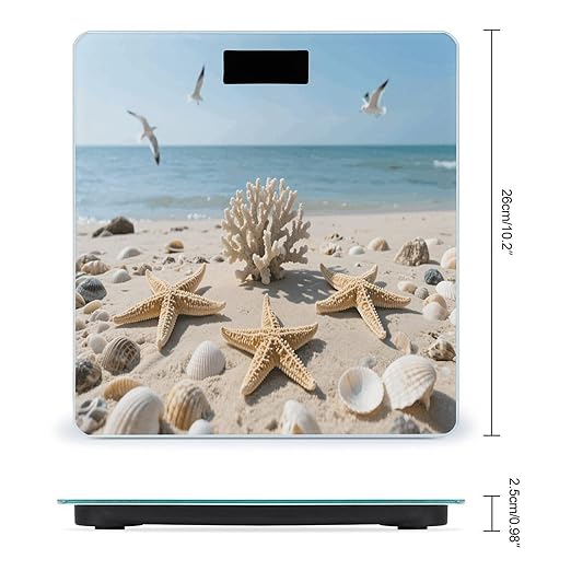Sea Shells and Starfish Weight Scale Cute Bathroom Scale for Body Highly Accurate Digital Weighing Machine for People Compact LCD Display Scales with Sturdy Toughened Glass Scales