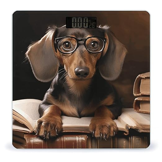 Dachshund Book Bathroom Scale for Body Weight Bathroom Digital Electronic Weighing Scale with Back Lit LED Display Sturdy Tempered Glass Weight Watchers Scales 400lb