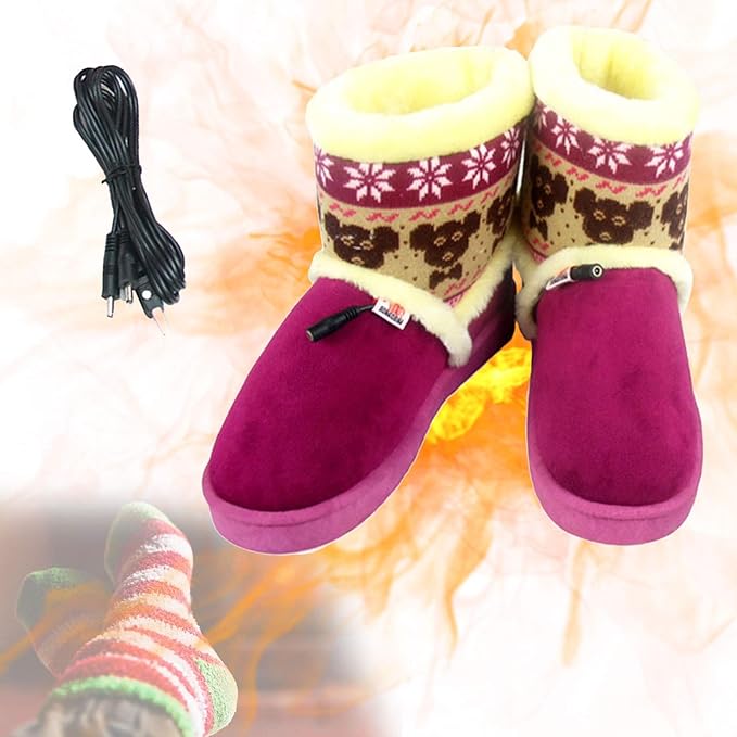 USB Foot Warmer Electric Foot Warmer Men Women Heated Booties Slipper Heating Shoes Warmer Plush Shoes for Feet Cold Relief Winter for Bed Office DormitoryFemale Purple 27(38~39)