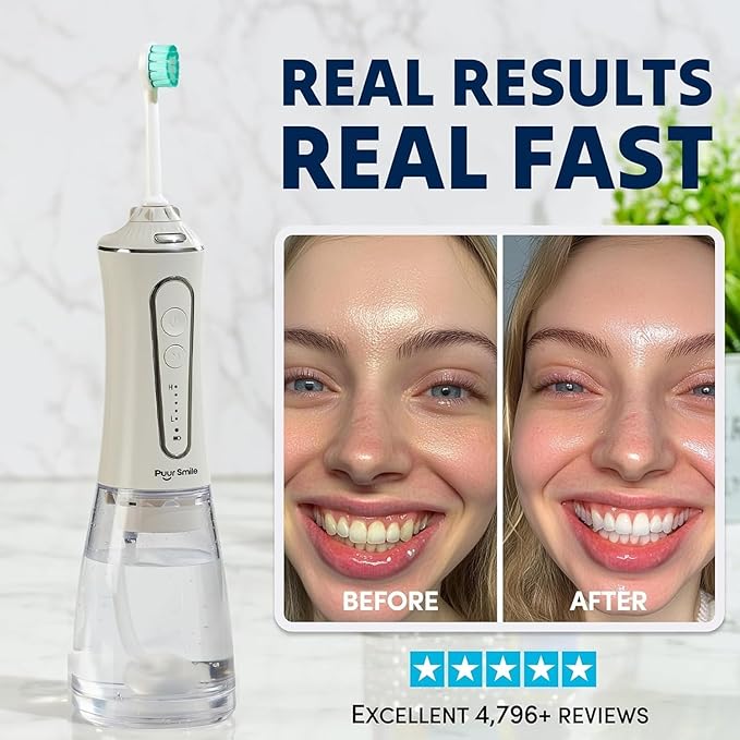 Professional Water Flosser - Advanced Dental Care for a Healthier Mouth Gum and Teeth - IPX7 Waterproof Oral Irrigator | 7 Replacement Tips Travel-Friendly Rechargeable - Oral Hygiene (White)
