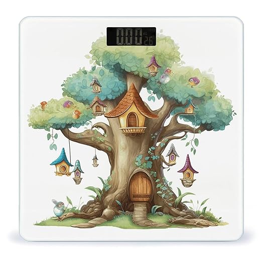 Cute Fairy Tree Digital Bathroom Scale for Body Weight with High Precision Digital Weighing Scale with BMI Clear LCD Display and Step-On Measures Weight Up to 180kg