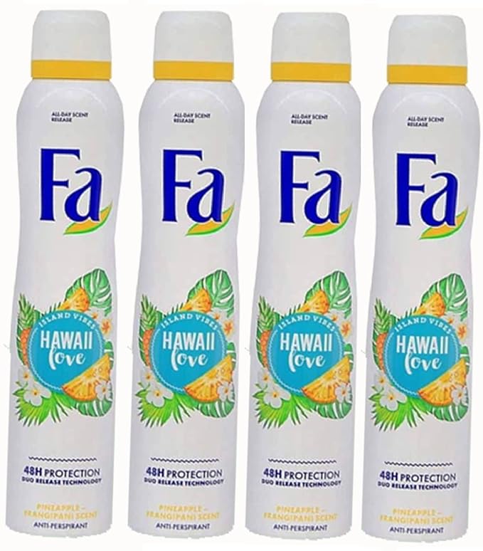 Economy size 200ml/6.7 ounces Fa 48h Deodorant Spray for Men &amp Women (4 Packs) (Hawaii Love)