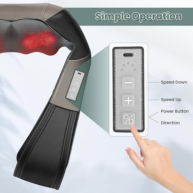 AMZPONY Rechargeable Neck Massager with Heat Shiatsu Back and Neck Massager Cordless Portable Kneading Shoulder Massage Shawl for Pain Relief Deep Tissue Gifts for Dad Mom Friends