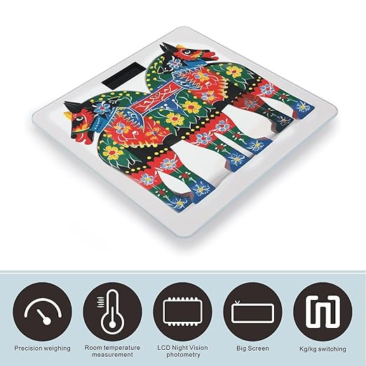 Runner Swedish Dala Horse Folk Weight Scale Large Bathroom Scales Digital Weight with Bright LED Display Non Slip Automatic Weighing Scale Fashion Weighing Machine for Body