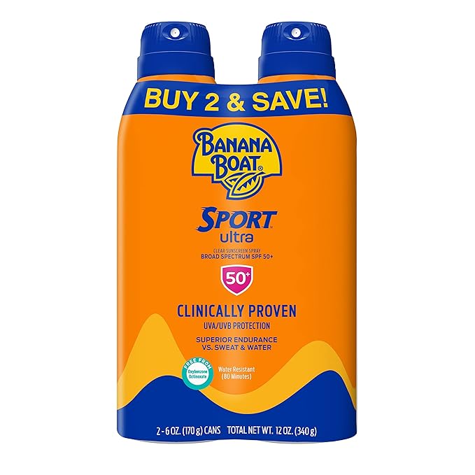 Banana Boat Sport Ultra SPF 50 Sunscreen 128oz Lotion &amp Twin 6oz Spray Pack | Oxybenzone Free Sun Protection