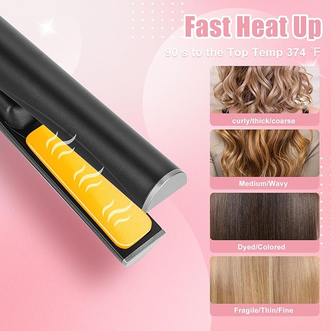 Mini Portable Cordless Hair StraightenerUSB RechargeableRapid Heating can Work continuously for 40 MinutesWireless Curling Iron for Travel (Black)