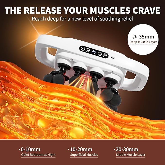 20-Head Massage Gun 30 Intensity Levels 3 Modes Deep Tissue Massager with 50KG Force &amp Noise-Free Motor for Neck Back Legs Shoulders Portable for Full Body Muscle Recovery