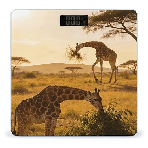 African Giraffes Weight ScaleClear LED Display Bathroom Digital Weighing ScaleTempered Glass Digital Bathroom Scale for Body Weight Capacity Up to 400 Lbs